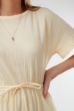 womens yellow and cream knit dolman sleeve midi modest dress